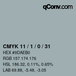Color code: CMYK 11 / 1 / 0 / 31 | qconv.com