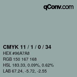 カラーコード: CMYK 11 / 1 / 0 / 34 | qconv.com