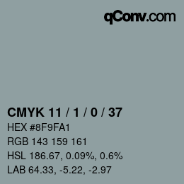 Color code: CMYK 11 / 1 / 0 / 37 | qconv.com