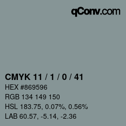 カラーコード: CMYK 11 / 1 / 0 / 41 | qconv.com