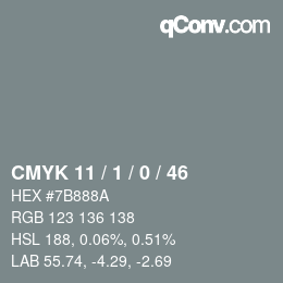 Color code: CMYK 11 / 1 / 0 / 46 | qconv.com