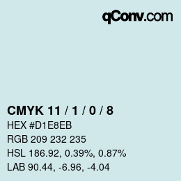 Farbcode: CMYK 11 / 1 / 0 / 8 | qconv.com