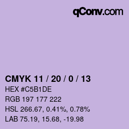 颜色代码: CMYK 11 / 20 / 0 / 13 | qconv.com