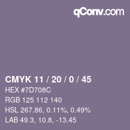 Código de color: CMYK 11 / 20 / 0 / 45 | qconv.com
