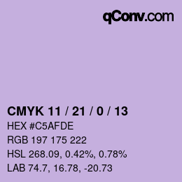 颜色代码: CMYK 11 / 21 / 0 / 13 | qconv.com