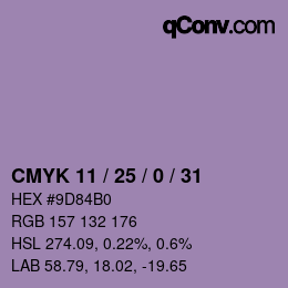 カラーコード: CMYK 11 / 25 / 0 / 31 | qconv.com