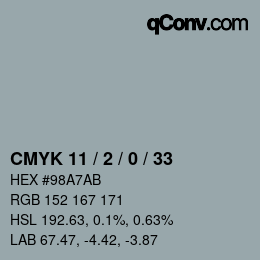 Color code: CMYK 11 / 2 / 0 / 33 | qconv.com