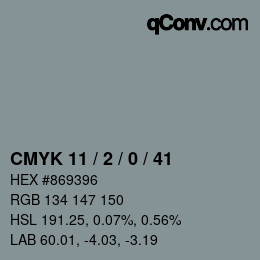 Color code: CMYK 11 / 2 / 0 / 41 | qconv.com