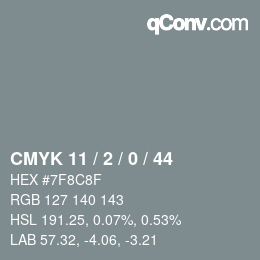 Farbcode: CMYK 11 / 2 / 0 / 44 | qconv.com
