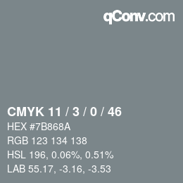 カラーコード: CMYK 11 / 3 / 0 / 46 | qconv.com