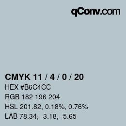 カラーコード: CMYK 11 / 4 / 0 / 20 | qconv.com