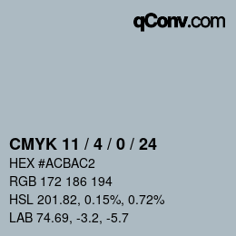 カラーコード: CMYK 11 / 4 / 0 / 24 | qconv.com