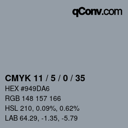 カラーコード: CMYK 11 / 5 / 0 / 35 | qconv.com