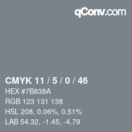 カラーコード: CMYK 11 / 5 / 0 / 46 | qconv.com