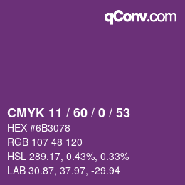 カラーコード: CMYK 11 / 60 / 0 / 53 | qconv.com