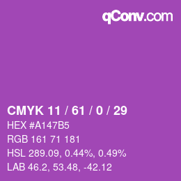 カラーコード: CMYK 11 / 61 / 0 / 29 | qconv.com