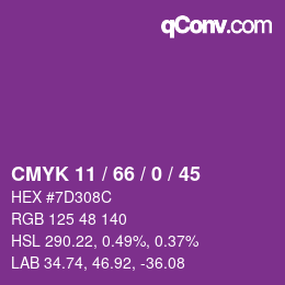 Color code: CMYK 11 / 66 / 0 / 45 | qconv.com