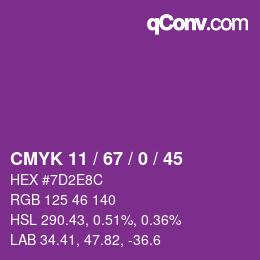 Color code: CMYK 11 / 67 / 0 / 45 | qconv.com