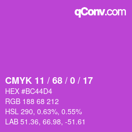 カラーコード: CMYK 11 / 68 / 0 / 17 | qconv.com