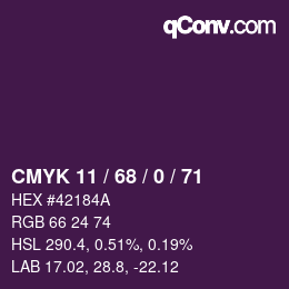 Color code: CMYK 11 / 68 / 0 / 71 | qconv.com