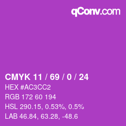 カラーコード: CMYK 11 / 69 / 0 / 24 | qconv.com