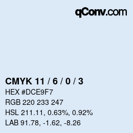 颜色代码: CMYK 11 / 6 / 0 / 3 | qconv.com