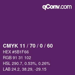 カラーコード: CMYK 11 / 70 / 0 / 60 | qconv.com