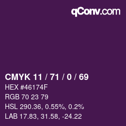 颜色代码: CMYK 11 / 71 / 0 / 69 | qconv.com