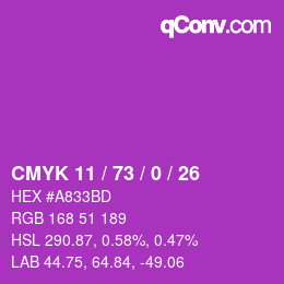 Color code: CMYK 11 / 73 / 0 / 26 | qconv.com