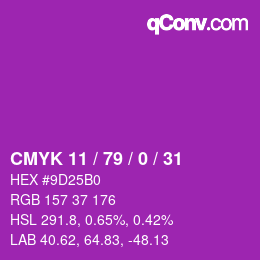 カラーコード: CMYK 11 / 79 / 0 / 31 | qconv.com