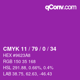 カラーコード: CMYK 11 / 79 / 0 / 34 | qconv.com