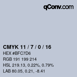 Farbcode: CMYK 11 / 7 / 0 / 16 | qconv.com