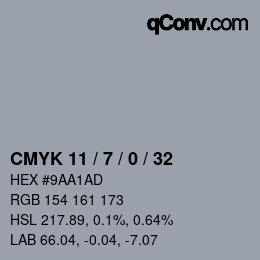 カラーコード: CMYK 11 / 7 / 0 / 32 | qconv.com