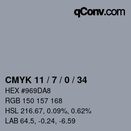 Color code: CMYK 11 / 7 / 0 / 34 | qconv.com