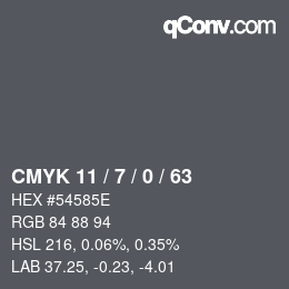 Color code: CMYK 11 / 7 / 0 / 63 | qconv.com