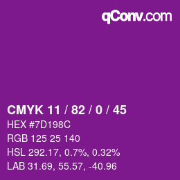 Color code: CMYK 11 / 82 / 0 / 45 | qconv.com