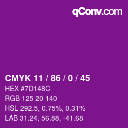 Color code: CMYK 11 / 86 / 0 / 45 | qconv.com