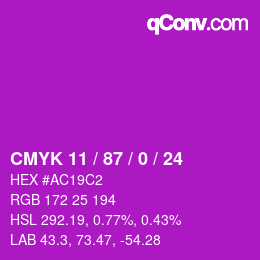 カラーコード: CMYK 11 / 87 / 0 / 24 | qconv.com
