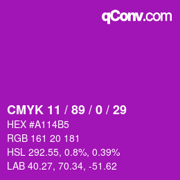 カラーコード: CMYK 11 / 89 / 0 / 29 | qconv.com