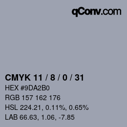 カラーコード: CMYK 11 / 8 / 0 / 31 | qconv.com