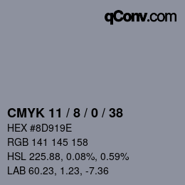 Farbcode: CMYK 11 / 8 / 0 / 38 | qconv.com