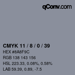 颜色代码: CMYK 11 / 8 / 0 / 39 | qconv.com