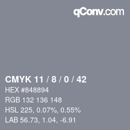 Color code: CMYK 11 / 8 / 0 / 42 | qconv.com