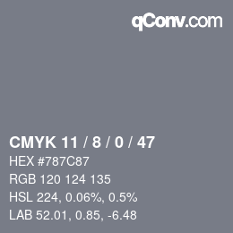 カラーコード: CMYK 11 / 8 / 0 / 47 | qconv.com