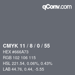 Farbcode: CMYK 11 / 8 / 0 / 55 | qconv.com