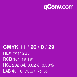 カラーコード: CMYK 11 / 90 / 0 / 29 | qconv.com