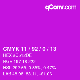 カラーコード: CMYK 11 / 92 / 0 / 13 | qconv.com