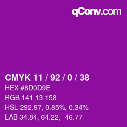 カラーコード: CMYK 11 / 92 / 0 / 38 | qconv.com