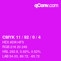 カラーコード: CMYK 11 / 92 / 0 / 4 | qconv.com