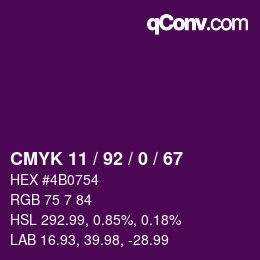 カラーコード: CMYK 11 / 92 / 0 / 67 | qconv.com
